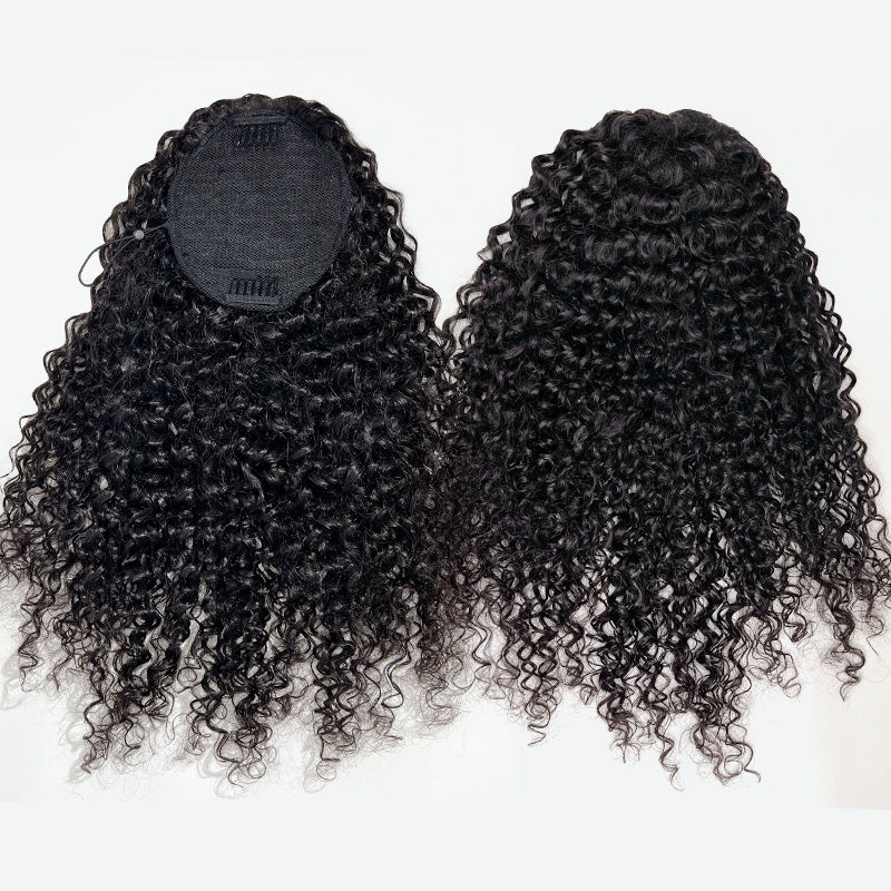Kinky Curly Ponytail InvisiFit Strap Cap With Clip In 100% Human Hair