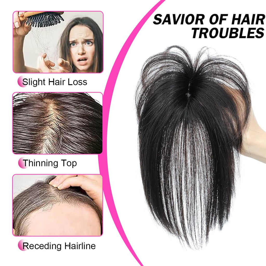 Hair Toppers for Women Real Human Hair 3D Cover Human Topper with Bangs Wispy Bangs