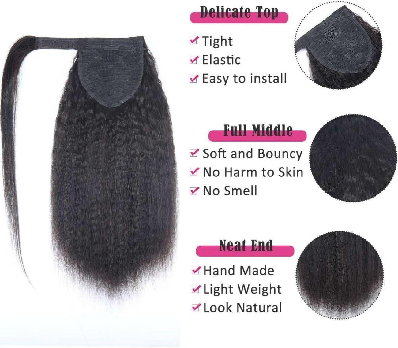 Kinky Straight Ponytail InvisiFit Strap Cap With Clip In 100% Human Hair