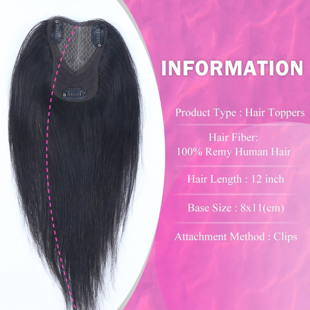 Hair Toppers for Women Real Human Clip In Topper No Bangs Upgrade Handmade Swiss Lace Base