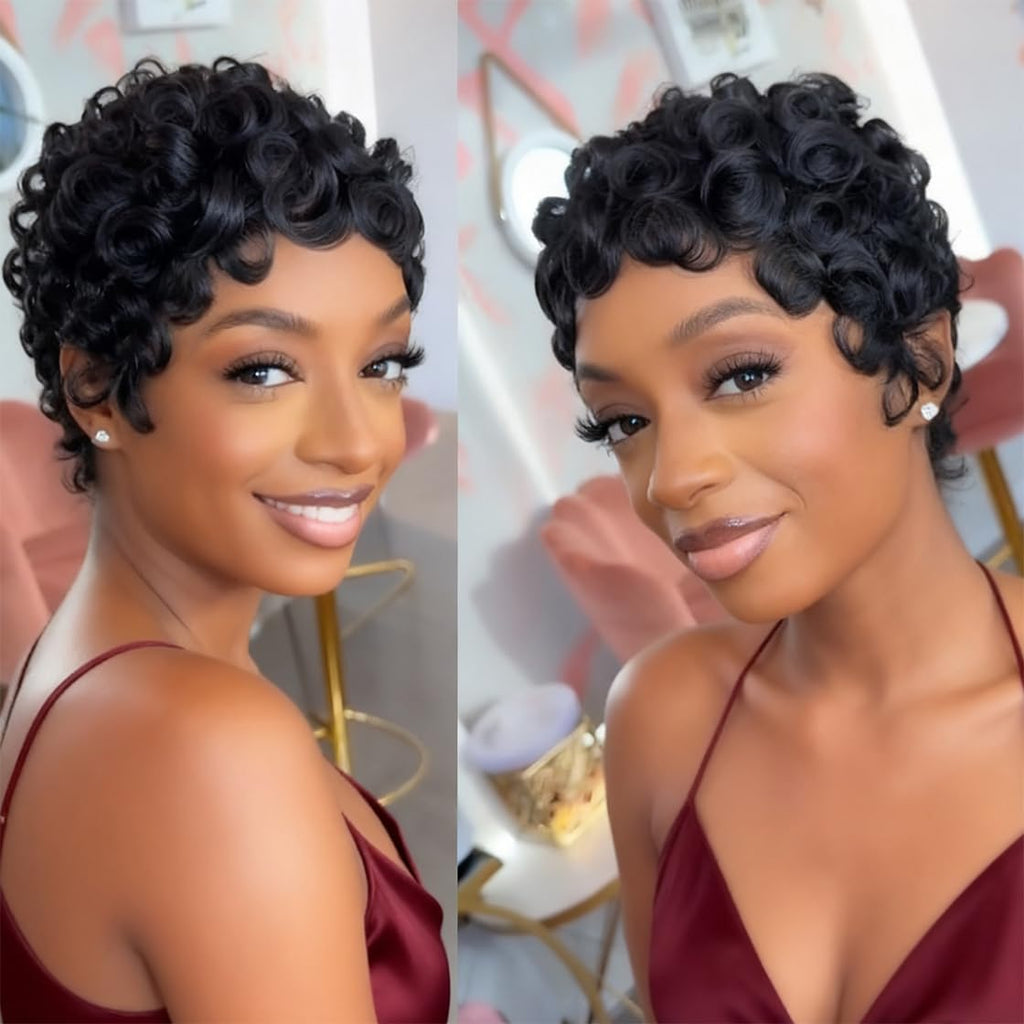 Brazilian Curly Pixie Cut Wig Human Hair Glueless Short Layered Wigs