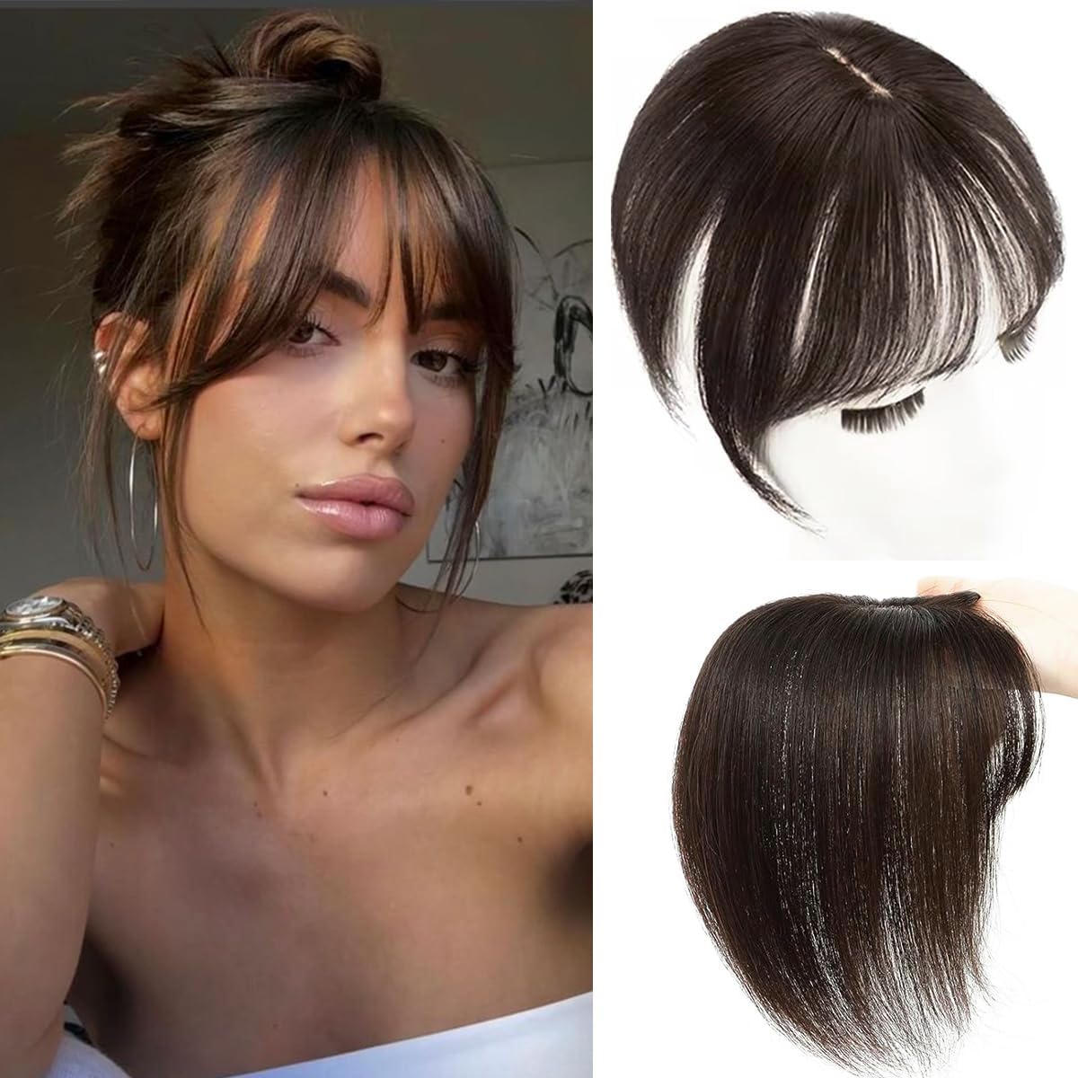 Hair Toppers for Women Real Human Hair 3D Cover Human Topper with Bangs Wispy Bangs