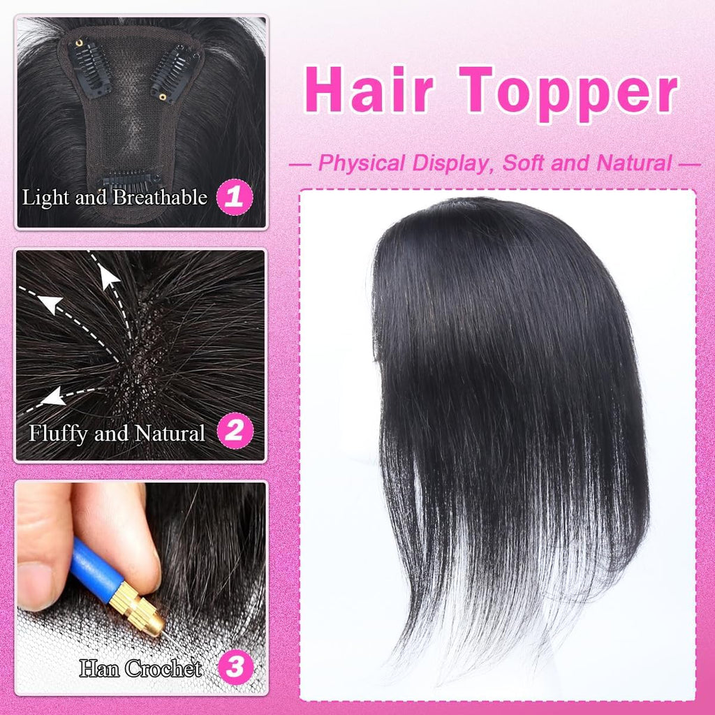 Hair Toppers for Women Real Human Clip In Topper No Bangs Upgrade Handmade Swiss Lace Base
