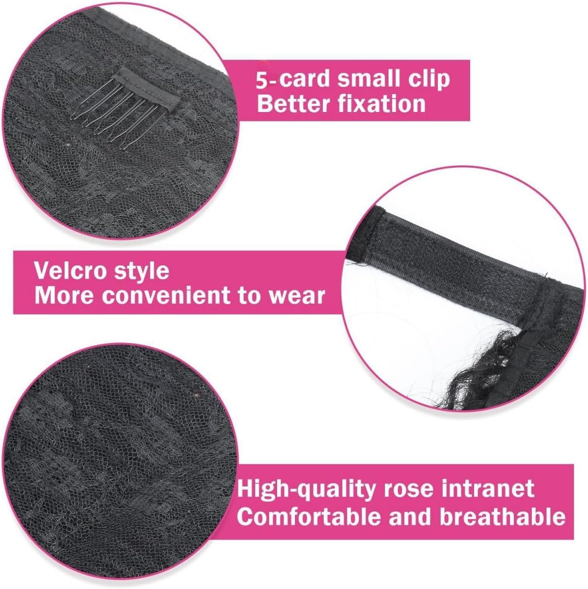 Kinky Straight Ponytail InvisiFit Strap Cap With Clip In 100% Human Hair