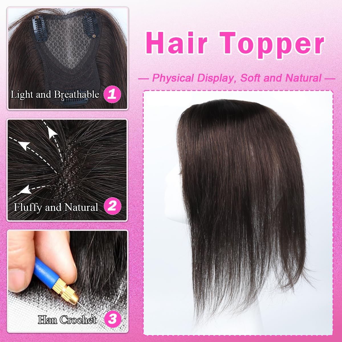 Hair Toppers for Women Real Human Clip In Topper No Bangs Upgrade Handmade Swiss Lace Base