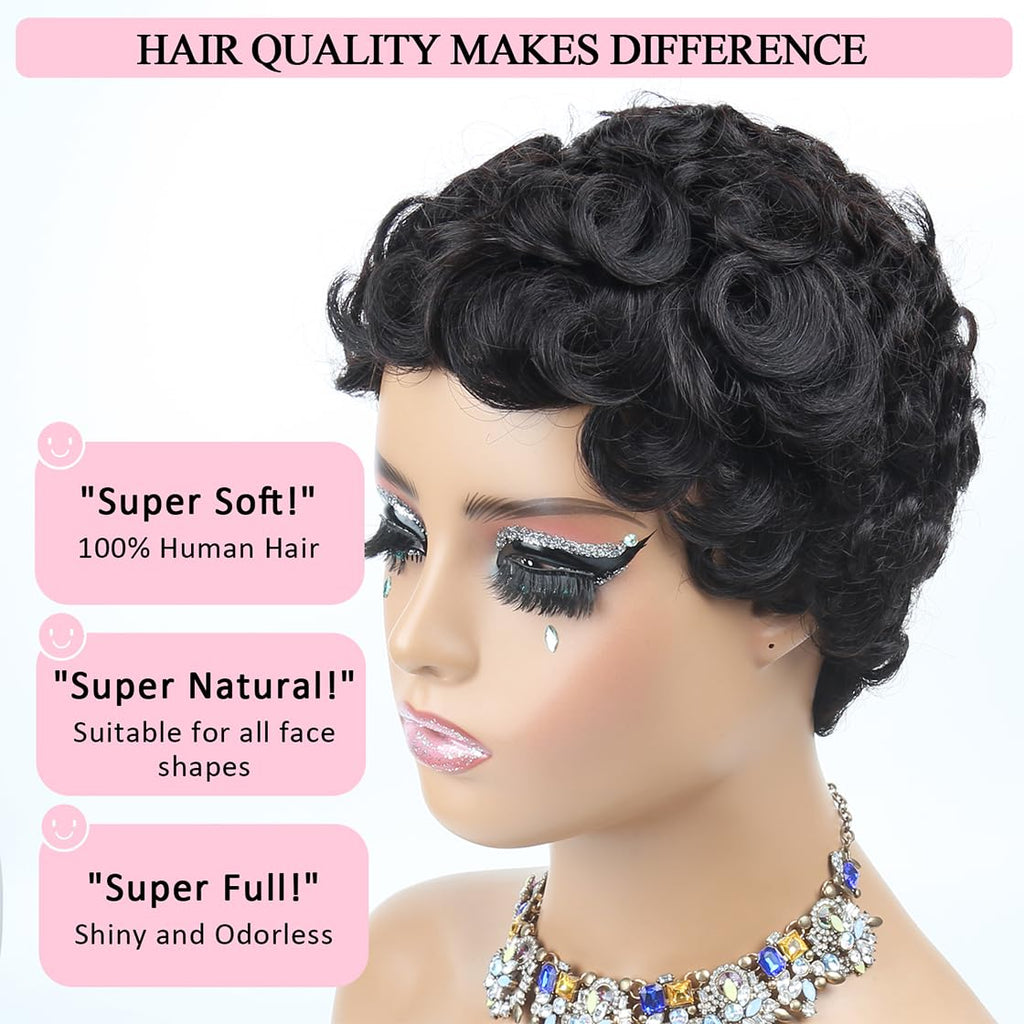 Brazilian Curly Pixie Cut Wig Human Hair Glueless Short Layered Wigs