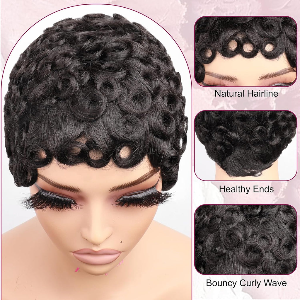 Brazilian Curly Pixie Cut Wig Human Hair Glueless Short Layered Wigs