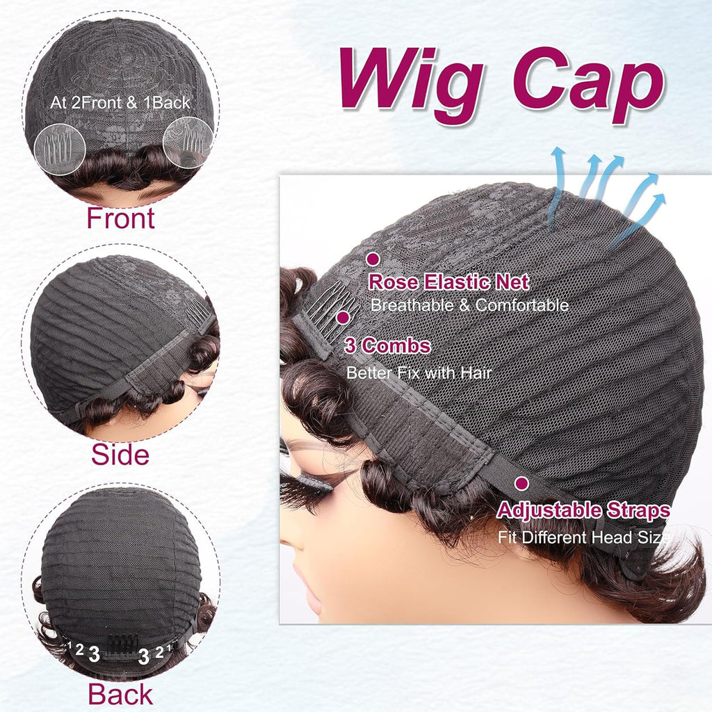 Brazilian Curly Pixie Cut Wig Human Hair Glueless Short Layered Wigs