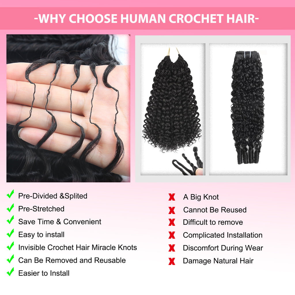 Burmese Curly Crochet Human Hair, Designed for Miracle Knots Boho Braids Plush Texture Time-Saving Wear 60g/pack