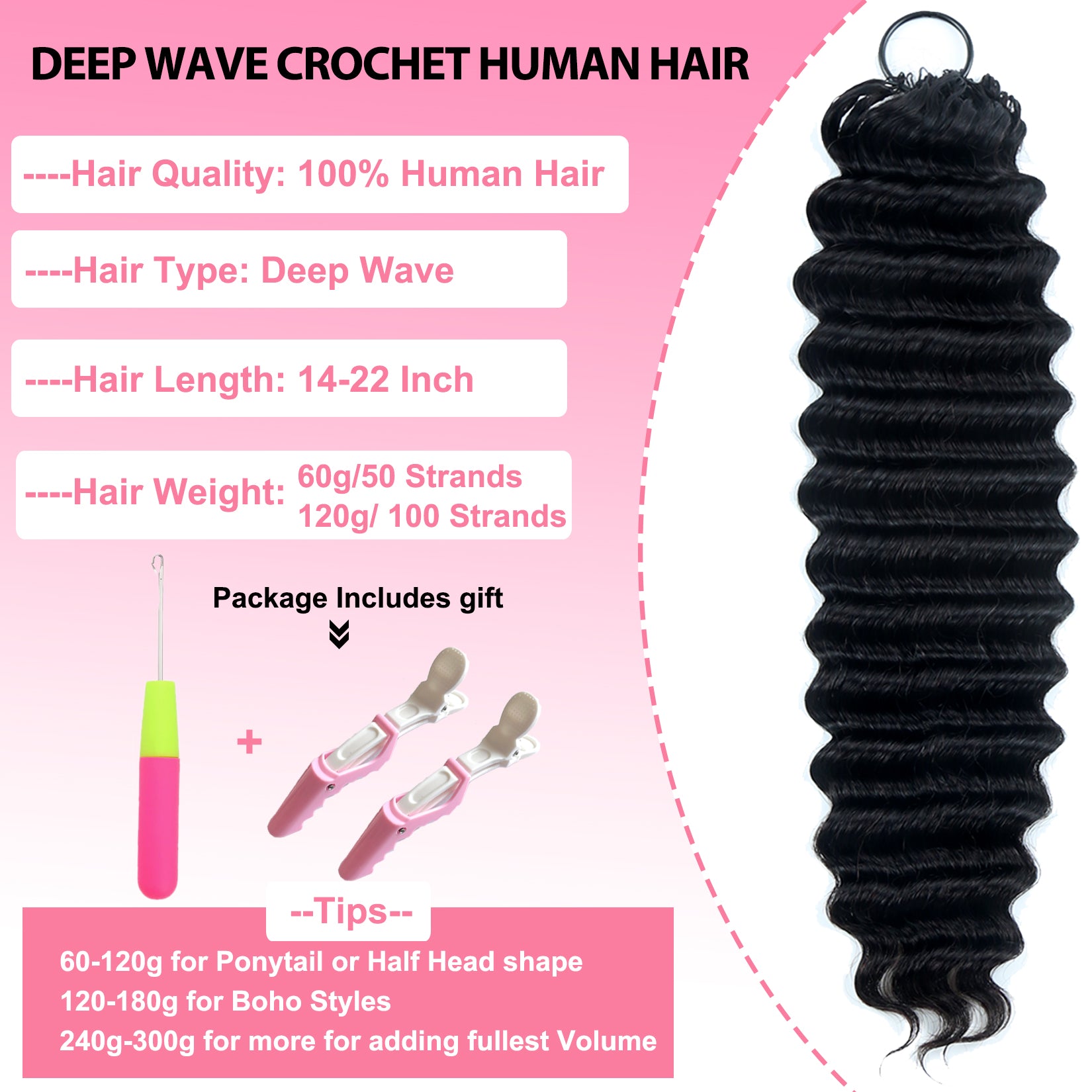 Deep Curly Crochet Human Hair for Natural Boho Braids Miracle Knots Ready Time-Saving Pre-Separated