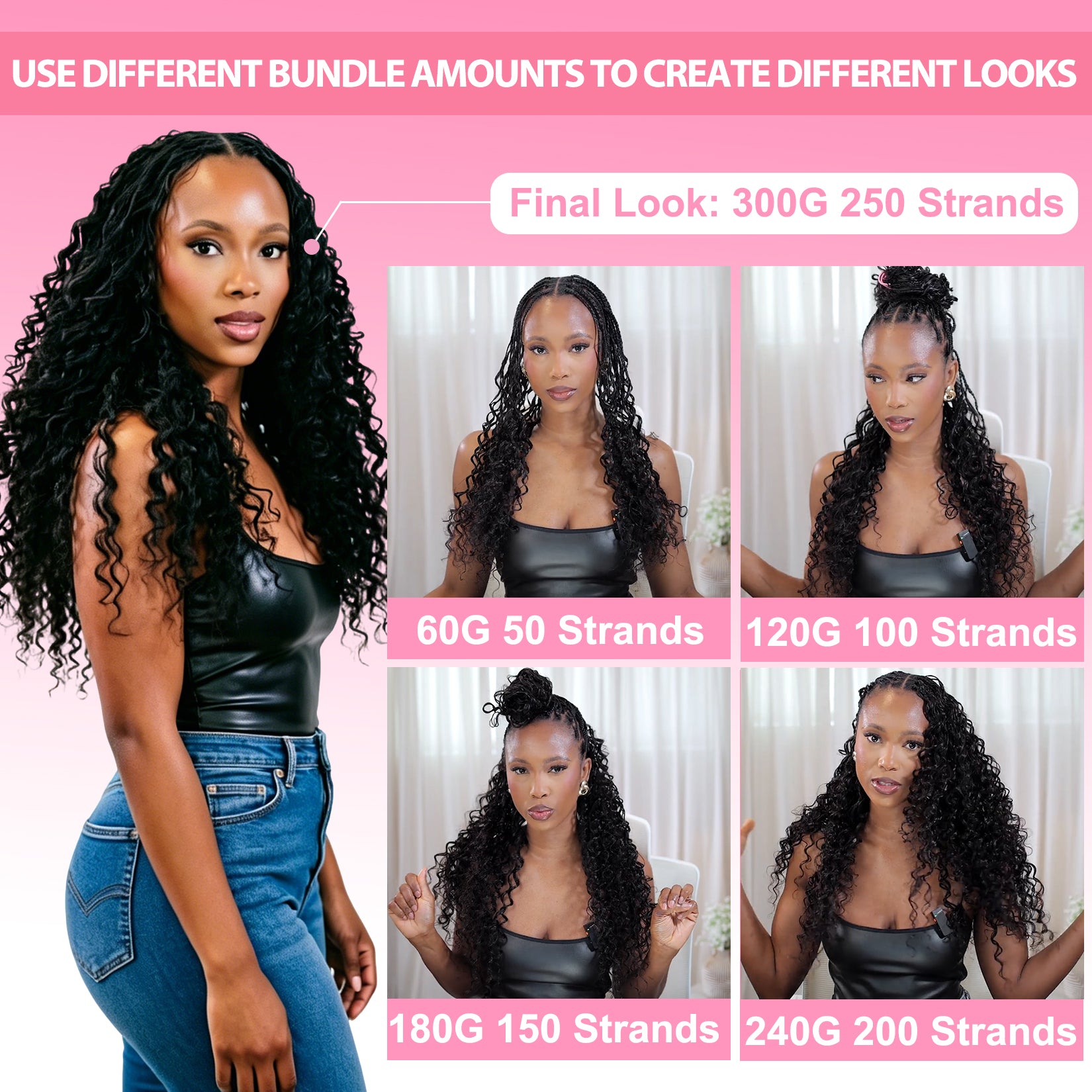 Deep Curly Crochet Human Hair for Natural Boho Braids Miracle Knots Ready Time-Saving Pre-Separated