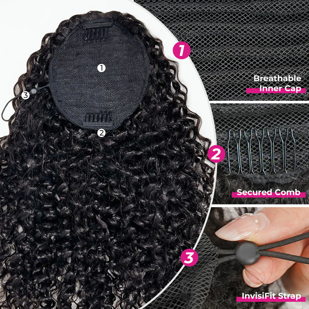 Water Wave Ponytail with InvisiFit Strap 100% Human Hair
